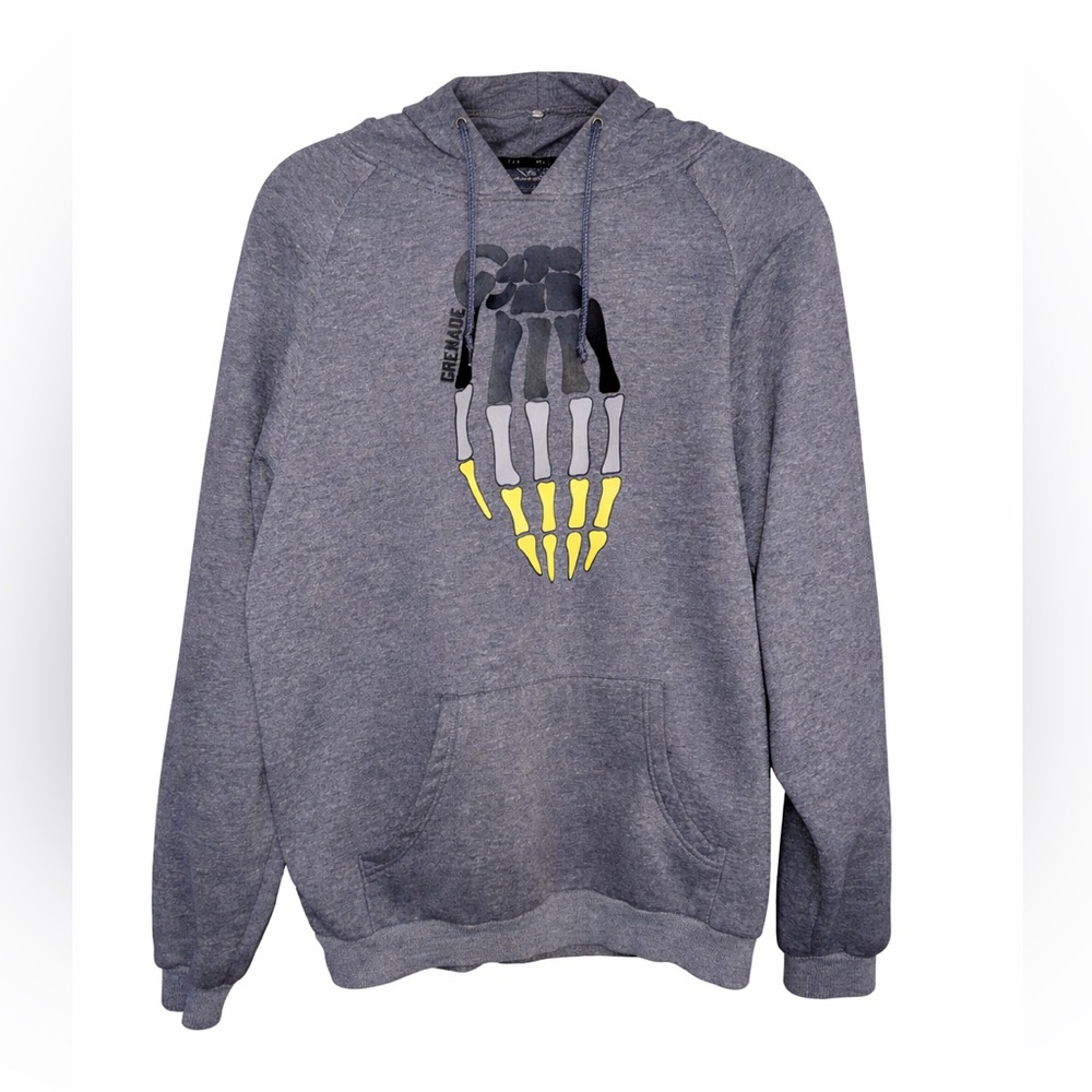 Men’s Large Gray Skeleton Hand Graphic Hoodie Pullover Sweatshirt